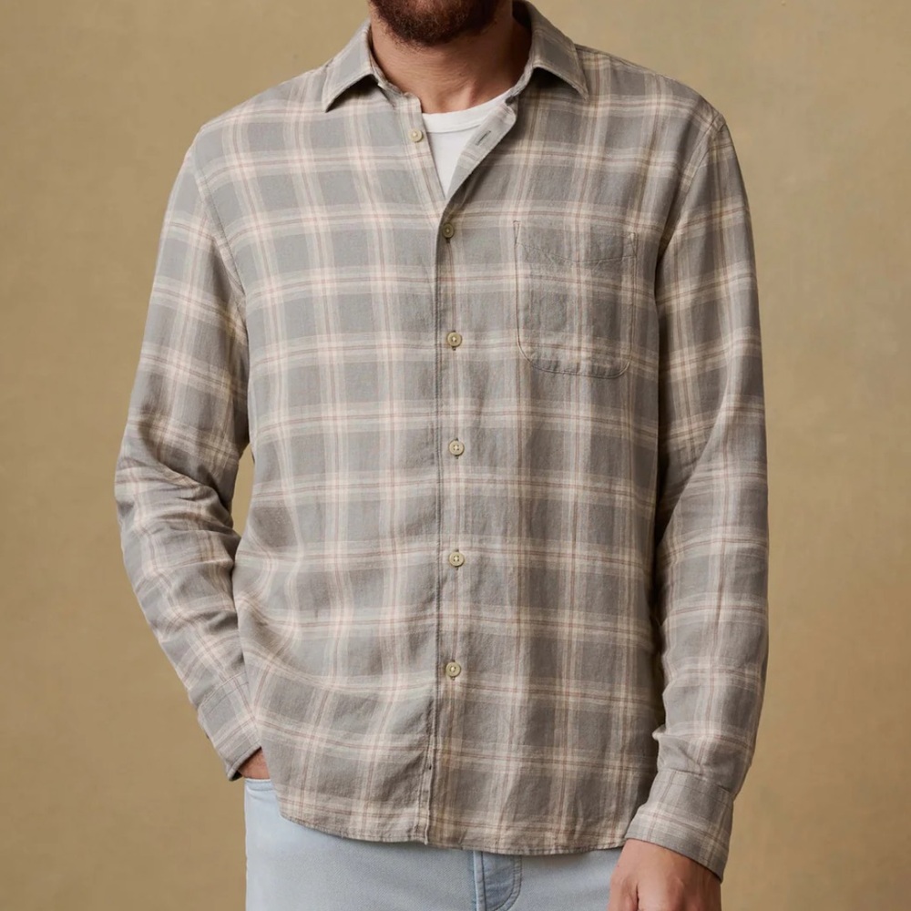 Faherty Mens Hunting Island Shirt Shore Sage Plaid LARGE NWT